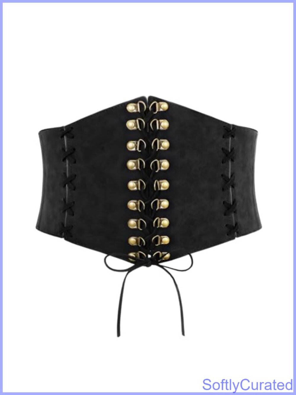 Wide PU Leather Elastic Corset Belt Lace-Up Vintage Waspie for Dress Costume
